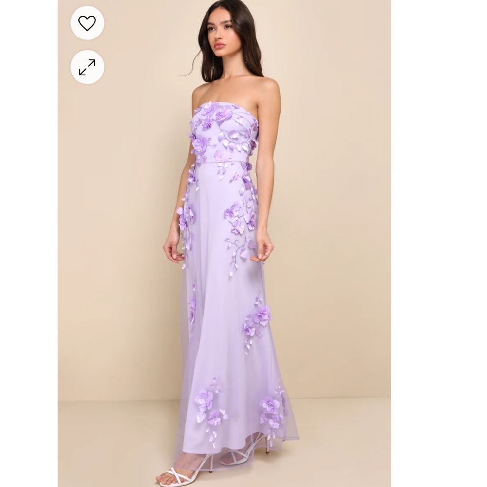 NWT Lulus XS Remarkable Refinement Lavender Floral Maxi Dress 3D Flowers